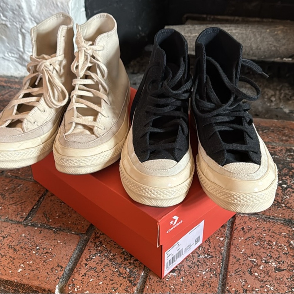 Converse Chuck Taylor 70 High-Tops 2 Pair Black/Ecru and Ecru/Ecru w/Suede Trim